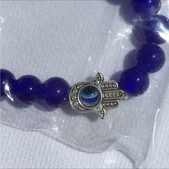 Evil Eye Hand D’Bello Stretch Bracelet Blue - Picture 1 of 6
